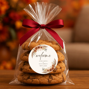 Terracotta Rustic Fall Floral Wedding Welcome Classic Round Sticker