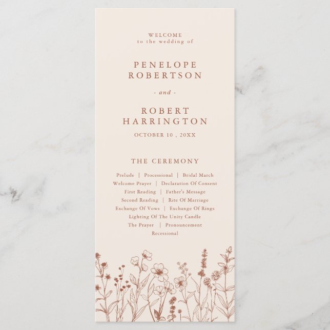 Terracotta Rustic Fall Wildflower Wedding Program (Front)