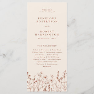 Terracotta Rustic Fall Wildflower Wedding Program