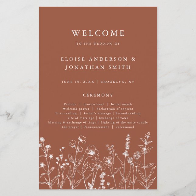 Terracotta Rustic Fall Wildflower Wedding Program (Front)