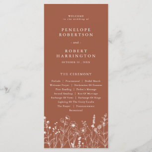 Terracotta Rustic Fall Wildflower Wedding Program