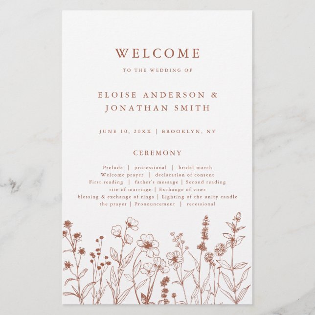 Terracotta Rustic Fall Wildflower Wedding Program (Front)