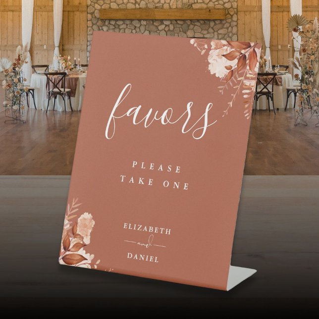 Terracotta Rustic Floral Autumn Fall Favours Table Pedestal Sign (Terracotta Rustic Floral Autumn Fall Favors Table Pedestal Sign)