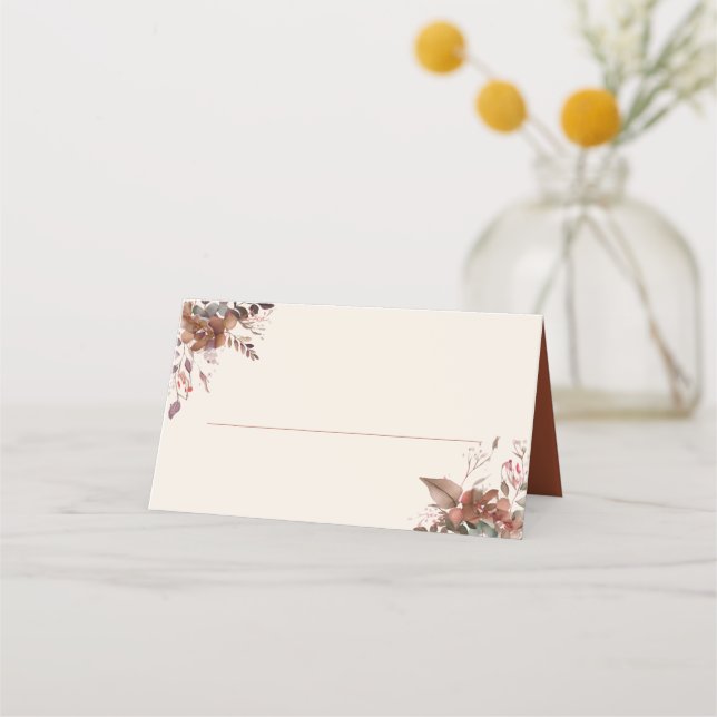 Terracotta Rustic Floral Autumn Fall Wedding Place Card (Front)