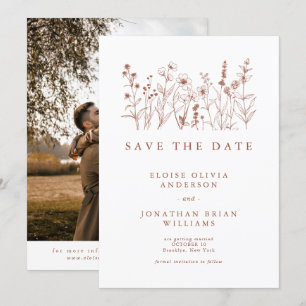 Terracotta Rustic Floral Fall Wildflower Photo Save The Date