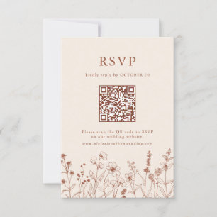 Terracotta Rustic Floral Fall Wildflower QR Code RSVP Card