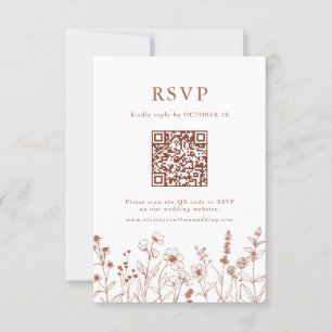 Terracotta Rustic Floral Fall Wildflower QR Code RSVP Card
