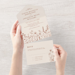 Terracotta Rustic Floral Fall Wildflower Wedding All In One Invitation