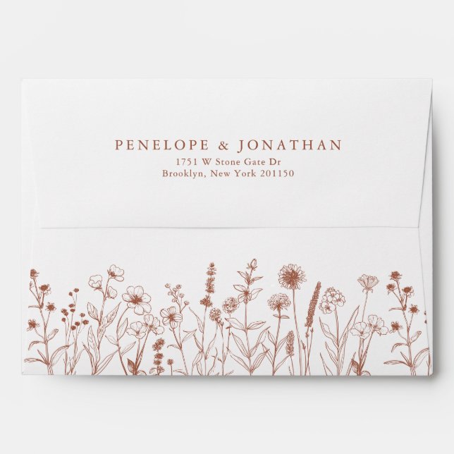Terracotta Rustic Floral Fall Wildflower Wedding Envelope (Back (Top Flap))