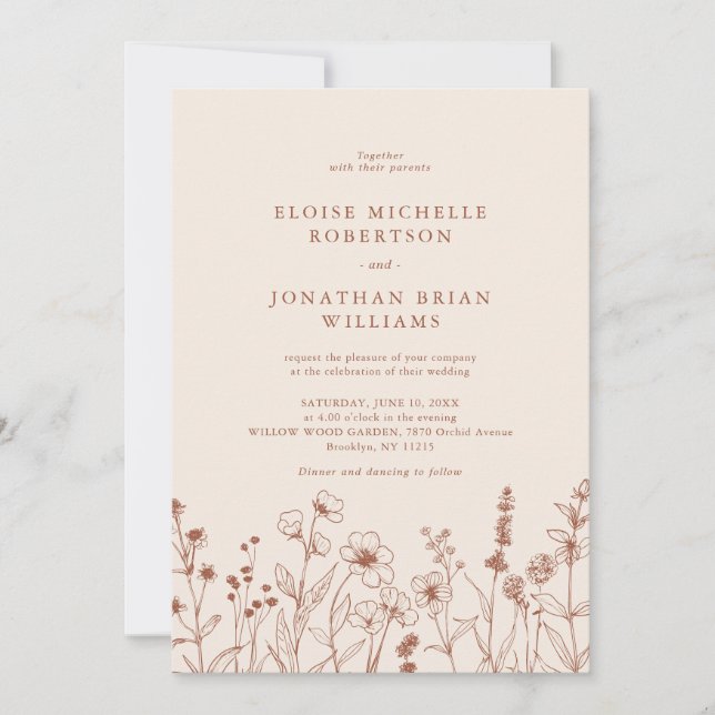 Terracotta Rustic Floral Fall Wildflower Wedding  Invitation (Front)