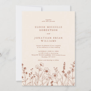 Terracotta Rustic Floral Fall Wildflower Wedding Invitation