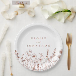 Terracotta Rustic Floral Fall Wildflower Wedding Paper Plate