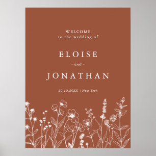 Terracotta Rustic Floral Fall Wildflower Wedding  Poster