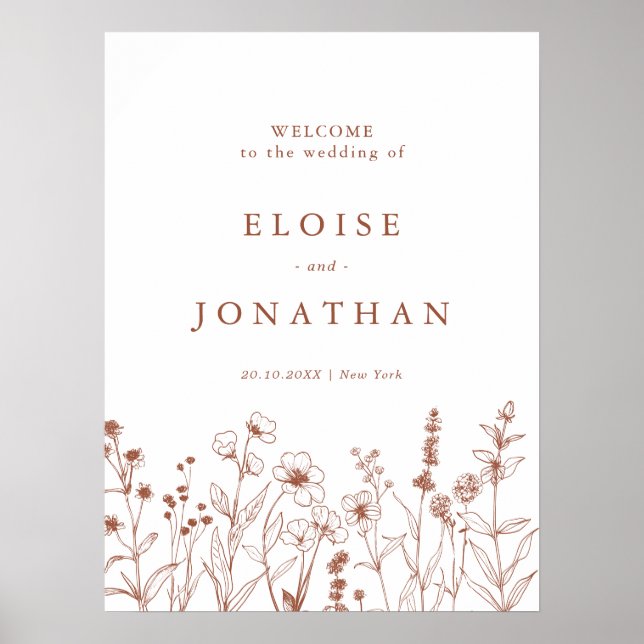 Terracotta Rustic Floral Fall Wildflower Wedding  Poster (Front)