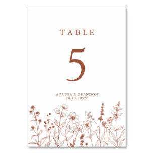 Terracotta Rustic Floral Fall Wildflower Wedding Table Number