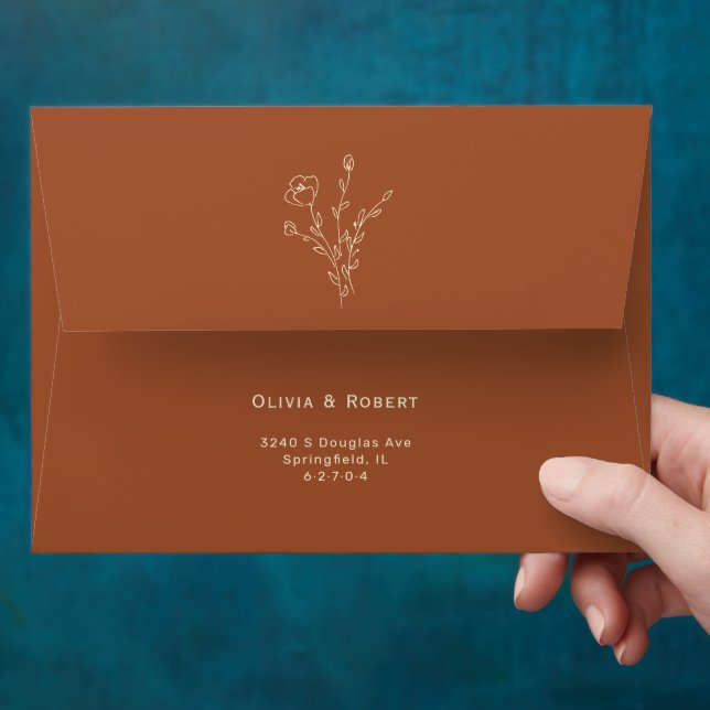 Terracotta Rustic Floral Wedding Envelope (Hand)
