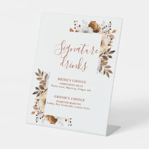 Terracotta Rustic Modern Floral Signature Drinks Pedestal Sign