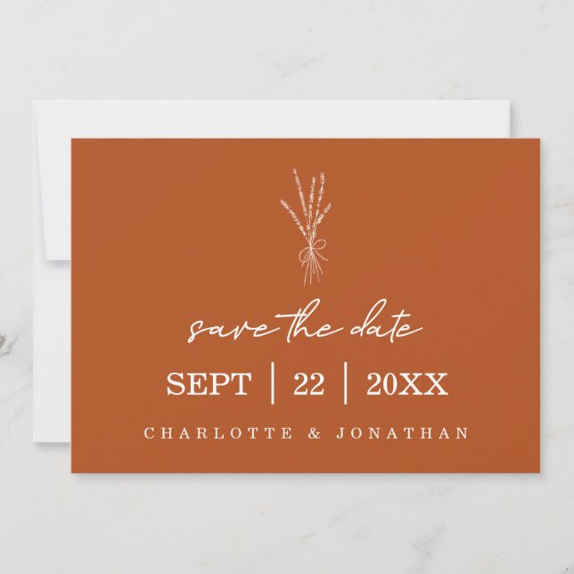 Terracotta Rustic Modern Hand Written Wedding Save The Date (Front)