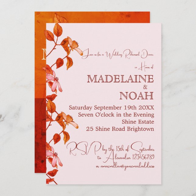 Terracotta Rustic Orange Pink Wedding Rehearsal Invitation (Front/Back)