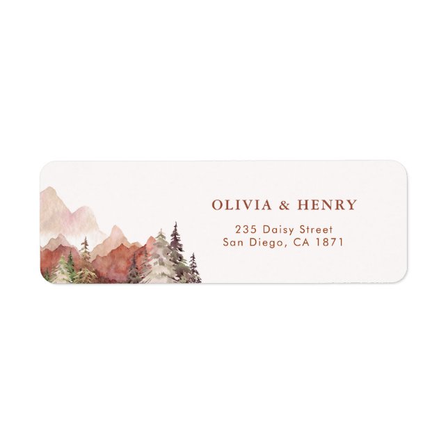Terracotta Rustic Wedding Mountain Return Address Label (Front)