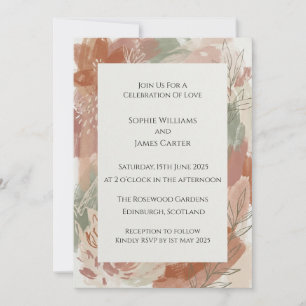 Terracotta Sage Abstract Wedding Invitation