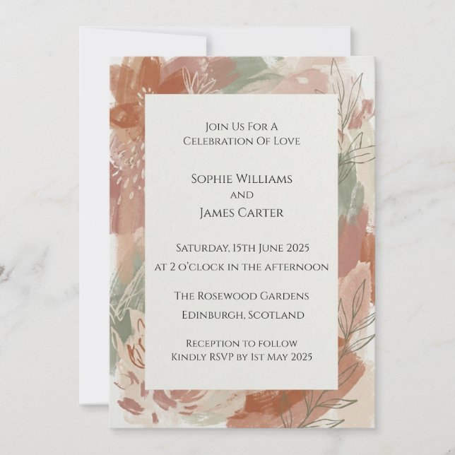 Terracotta Sage Abstract Wedding Invitation (Front)