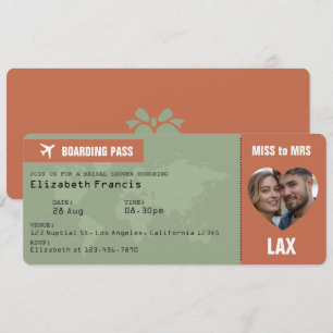 Terracotta & Sage Boarding Pass Bridal Shower Invitation