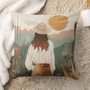 Terracotta Sage Boho Desert Valley Sunset Cushion