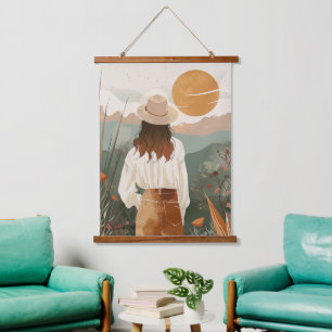 Terracotta Sage Boho Desert Valley Sunset Hanging Tapestry