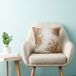 Terracotta Sage Boho Pampas Floral Frame Cushion
