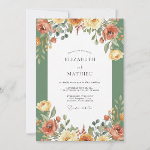 Terracotta Sage Botanical Floral Wedding Invitation