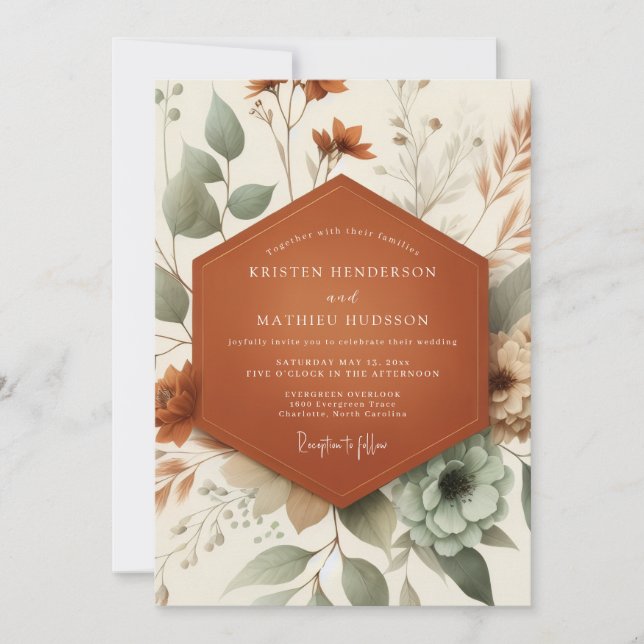Terracotta Sage Botanical Wedding Invitation (Front)