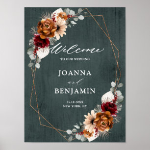 Terracotta Sage Burgundy Geometric Wedding Welcome Poster