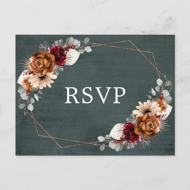 Terracotta Sage Burgundy Greenery Geometric RSVP   Postcard (Front)