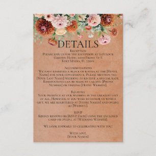 Terracotta Sage Green Blush Floral Wedding Details Enclosure Card