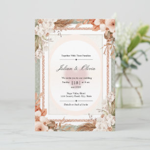 Terracotta Sage Green Boho Pampas Grass Monstera Invitation