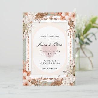 Terracotta Sage Green Boho Pampas Grass Monstera Invitation