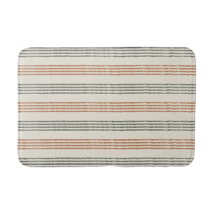 Terracotta Sage Green Modern Boho Stripe Bath Mat