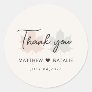 Terracotta Sage Maple Leaf Autumn Wedding Envelope Classic Round Sticker