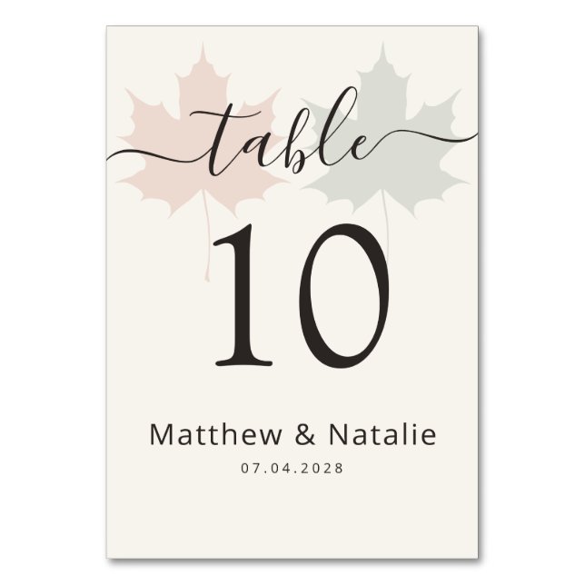 Terracotta Sage Maple Leaf Rustic Boho Wedding Table Number (Front)