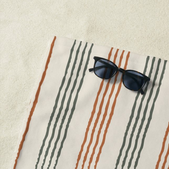 Terracotta Sage Modern Minimalist Stripe Boho  Beach Towel