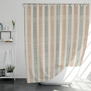 Terracotta Sage Modern Stripe Boho  Shower Curtain