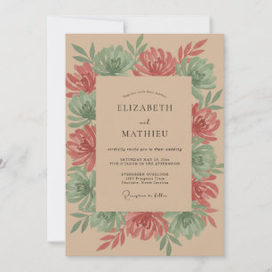 Terracotta Sage Painted Wedding Invitation