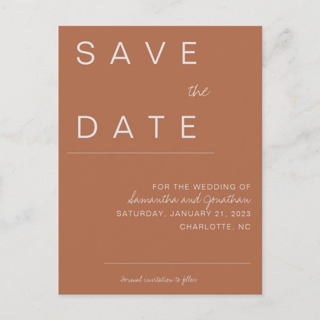 Terracotta Save the Date Announcement Postcard (Front)