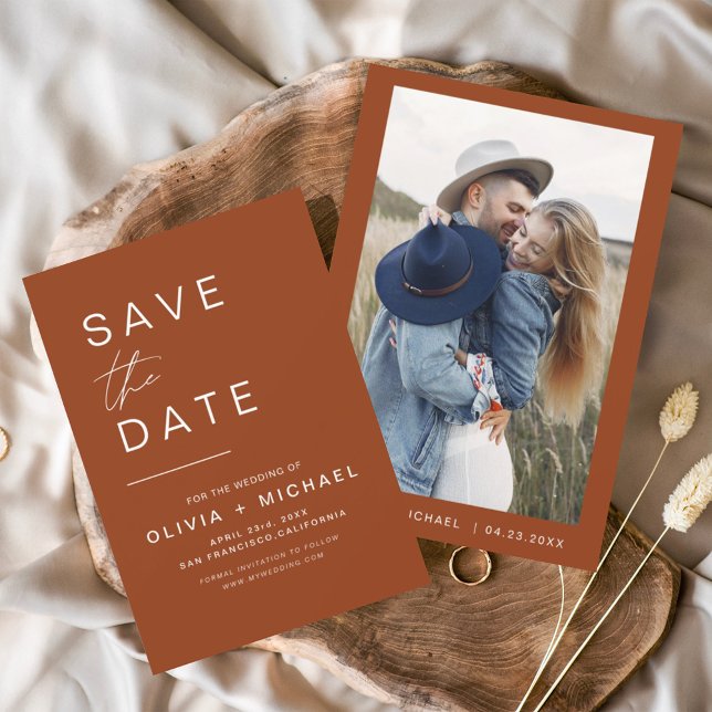Terracotta Save the Date Boho Photo Minimalist (Creator Uploaded)