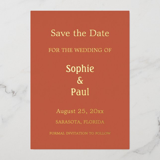 Terracotta Save the Date Foil Invitation (Front)