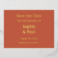 Terracotta Save the Date Foil Invitation Postcard
