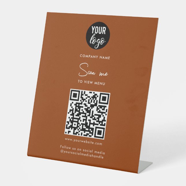 Terracotta  Scan Me To View Menu Order QR Code Pedestal Sign (Front)