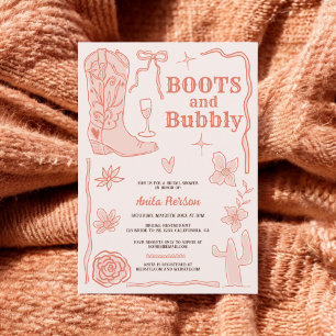 Terracotta scribbles boots bubbly bridal shower invitation