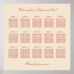Terracotta Script 15 Table Wedding Seating Poster